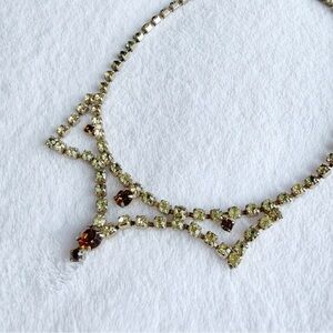 Rare Vintage Peridot and Amber Rhinestone Necklace
